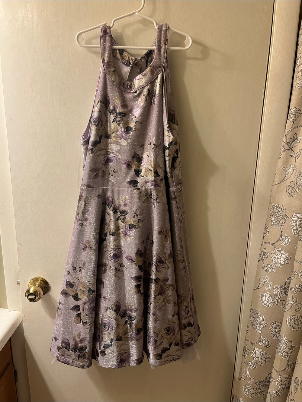 Knitworks Lavender Floral A-Line Dress with Metallic Sheen